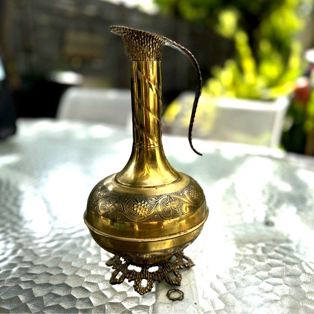 Vintage Jerusalem Solid Brass Ornate Pitcher Size 10"H x 5"W